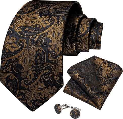 DiBanGu Paisley Mens Tie Set Silk Woven Jacquard Necktie and Pocket Square Cufflinks Gift Set Formal Bussiness Regular Tie in Kuwait