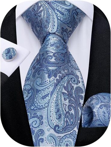 DiBanGu Paisley Mens Tie Set Silk Woven Jacquard Necktie and Pocket Square Cufflinks Gift Set Formal Bussiness Regular Tie in Kuwait