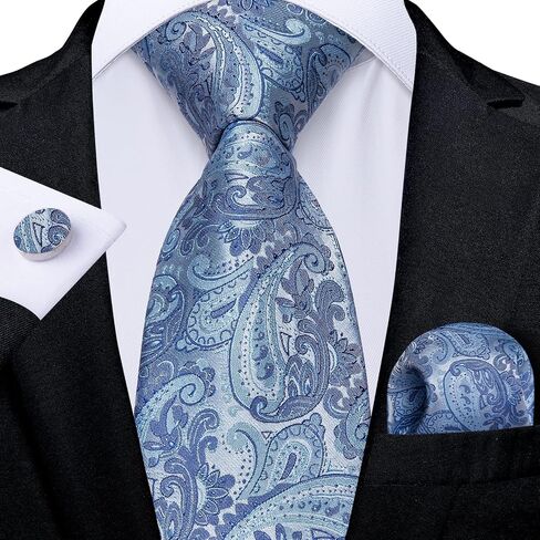 DiBanGu Paisley Mens Tie Set Silk Woven Jacquard Necktie and Pocket Square Cufflinks Gift Set Formal Bussiness Regular Tie in Kuwait