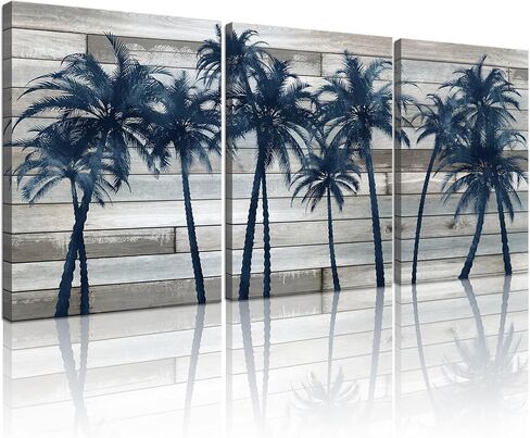 SkenoArt Tropical Palm Tree Canvas Wall Art Hawaii Picture Painting Navy Blue Plam Tree Rustic Artwork Home Kitchen Bathroom Bedroom Decoration Ready to Hang in Saudi Arabia