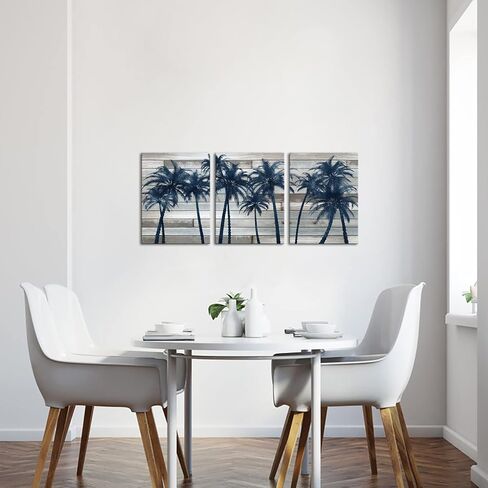 SkenoArt Tropical Palm Tree Canvas Wall Art Hawaii Picture Painting Navy Blue Plam Tree Rustic Artwork Home Kitchen Bathroom Bedroom Decoration Ready to Hang in Saudi Arabia