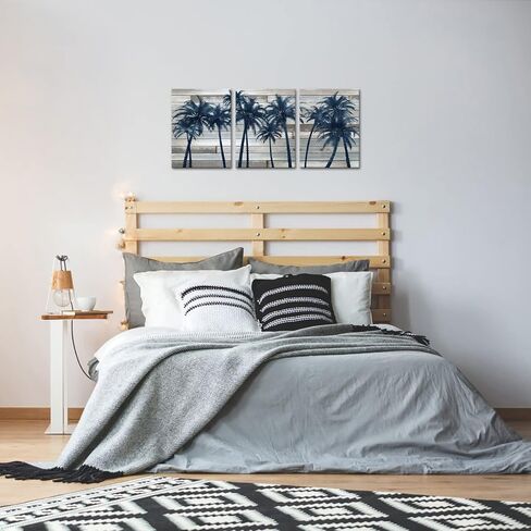 SkenoArt Tropical Palm Tree Canvas Wall Art Hawaii Picture Painting Navy Blue Plam Tree Rustic Artwork Home Kitchen Bathroom Bedroom Decoration Ready to Hang in Saudi Arabia