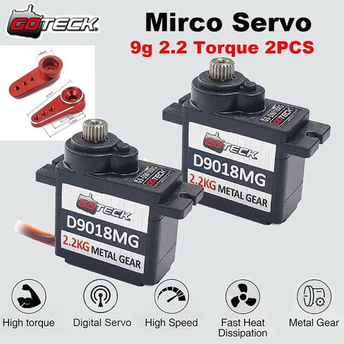 GOTECK 2PCS D9025MG 9g Mini Servo, Micro Full Metal Gear Digital Servo,with Metal Horn for RC Car Model Boat Fixed-Wing Helicopter Airplane Robot Toy in Kuwait
