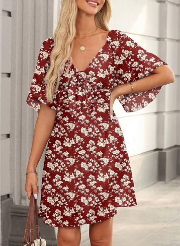 Dokotoo Boho Dresses for Women 2025 Floral Mini Dress Summer Boho Dress Vacation Beach in Saudi Arabia