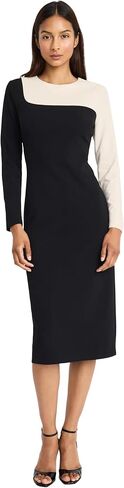 Donna Morgan Women's Asymmetrical Colorblock Midi-Long Sleeve Form-Fitting Silhouette-Versatile Occasion Dress in Kuwait