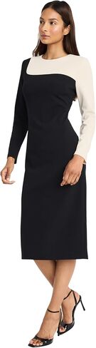 Donna Morgan Women's Asymmetrical Colorblock Midi-Long Sleeve Form-Fitting Silhouette-Versatile Occasion Dress in Kuwait