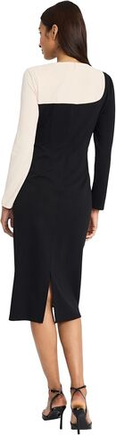 Donna Morgan Women's Asymmetrical Colorblock Midi-Long Sleeve Form-Fitting Silhouette-Versatile Occasion Dress in Kuwait