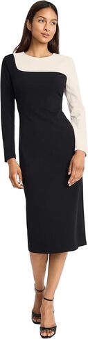 Donna Morgan Women's Asymmetrical Colorblock Midi-Long Sleeve Form-Fitting Silhouette-Versatile Occasion Dress in Kuwait