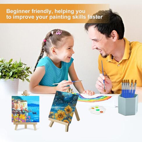 مجموعة من 40 قطعة قماش صغيرة وحامل، لوحات قماشية صغيرة مقاس 4 × 4 بوصة للرسم مع حوامل صغيرة، طقم طلاء قماشي لمستلزمات الحفلات الفنية، لوحات قماشية صغيرة وحامل خشبي لطلاء الأطفال in Kuwait