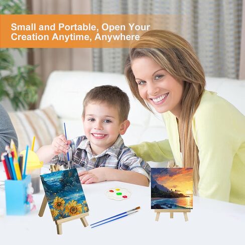 مجموعة من 40 قطعة قماش صغيرة وحامل، لوحات قماشية صغيرة مقاس 4 × 4 بوصة للرسم مع حوامل صغيرة، طقم طلاء قماشي لمستلزمات الحفلات الفنية، لوحات قماشية صغيرة وحامل خشبي لطلاء الأطفال in Kuwait