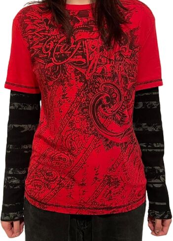 Lucakuins Women Y2k Graphic Long Sleeve Tee Shirt Fairy Grunge Aesthetic Shirts Fall Harajuku Teen Girl 90s Streetwear in Kuwait