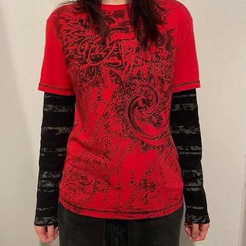 Lucakuins Women Y2k Graphic Long Sleeve Tee Shirt Fairy Grunge Aesthetic Shirts Fall Harajuku Teen Girl 90s Streetwear in Kuwait