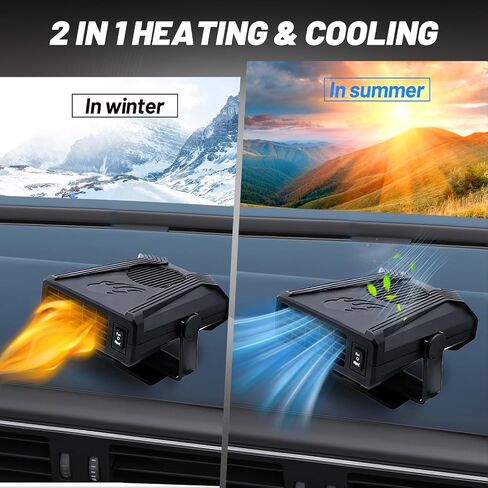 Portable Car Heater, Fast Heating Defrost Defogger Demister Heating/Cooling Fan, 360 °Rotatable Auto Windshield Defroster Plug in Cigarette Lighter for All Car Trucks SUV Jeeps Trailer in Saudi Arabia