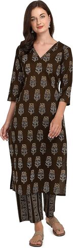 Women's Mahendi Green Pure Cotton Kurta with Palazzo Pant in Saudi Arabia