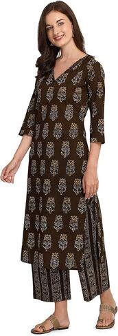 Women's Mahendi Green Pure Cotton Kurta with Palazzo Pant in Saudi Arabia