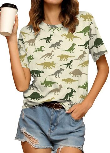 RMCMS Dinosaur Shirts Women Cute 3D Dinosaur Graphic Party Casual Loose Fit Short Sleeve T-Shirt Tee Gift for Mom Top in Saudi Arabia