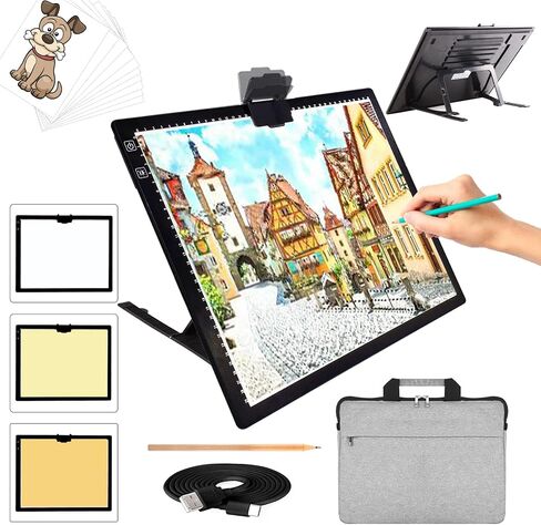 A3 Rechargeable Light Pad, TOHETO 2500mAh Battery Powered Light Board with Stand Top Magnetic Clip 3 Colors Stepless Dimmable 6 Levels Brightness Light Box for Diamond Painting Weeding Vinyl (White) in Kuwait