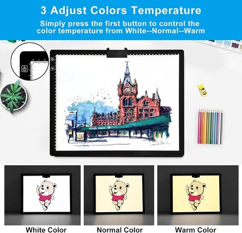 A3 Rechargeable Light Pad, TOHETO 2500mAh Battery Powered Light Board with Stand Top Magnetic Clip 3 Colors Stepless Dimmable 6 Levels Brightness Light Box for Diamond Painting Weeding Vinyl (White) in Kuwait