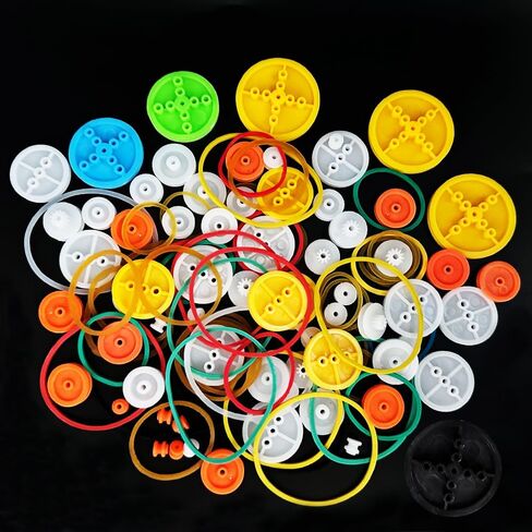 84PCS Belt Pulley Set 2MM Hole Plastic Belt Pulley with Rubber Band for DIY Model Toy RC Car Robot Airplane Accessories in Saudi Arabia