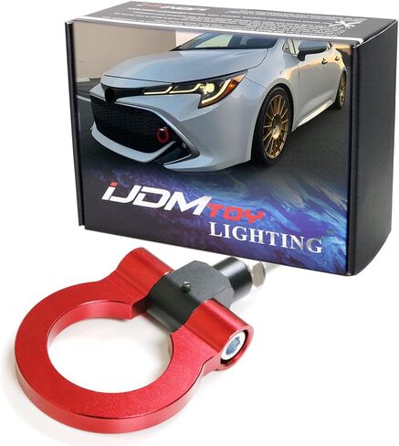 iJDMTOY Sports Red Track Racing Style Tow Hook Ring Compatible with Toyota 2018-up C-HR, 2019-up Corolla Hatchback, Made of Lightweight Aluminum in Saudi Arabia
