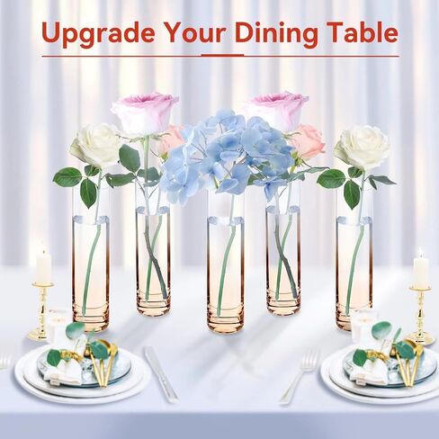 Glass Vases for Centerpieces Clear Vase, Set of 12 Glass Cylinder Vase,Handmade Slim Flower Vases Wedding Table Decor for Single Rose Vases Bulk, Home Aesthetic Desk Decor, Party Decorations,1.9"*7.8" in Saudi Arabia