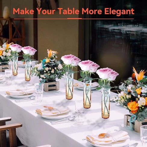 Glass Vases for Centerpieces Clear Vase, Set of 12 Glass Cylinder Vase,Handmade Slim Flower Vases Wedding Table Decor for Single Rose Vases Bulk, Home Aesthetic Desk Decor, Party Decorations,1.9"*7.8" in Saudi Arabia