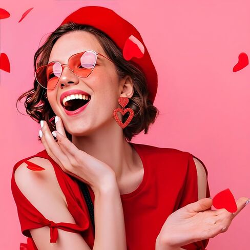 Flyonce Valentines Earrings Heart Drop Dangle Earring for Women Valentine Day Gifts for Her in Saudi Arabia