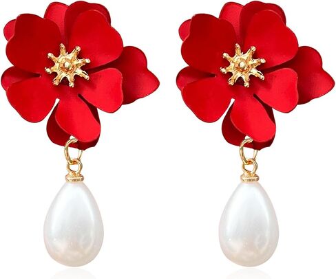 Pearl Bohemian Flower Earrings Floral Petal Flower Stud Earrings Jewelry for Women in Saudi Arabia