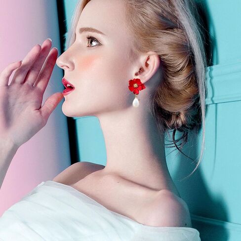 Pearl Bohemian Flower Earrings Floral Petal Flower Stud Earrings Jewelry for Women in Saudi Arabia