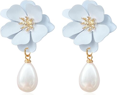 Pearl Bohemian Flower Earrings Floral Petal Flower Stud Earrings Jewelry for Women in Saudi Arabia