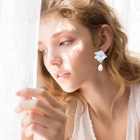 Pearl Bohemian Flower Earrings Floral Petal Flower Stud Earrings Jewelry for Women in Saudi Arabia