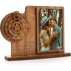 2win 4x6 Picture Frame Wooden Photo Frame Decoration Picture Frames for Tabletop Display with Date ，Month，Week (Happy Anniversary)