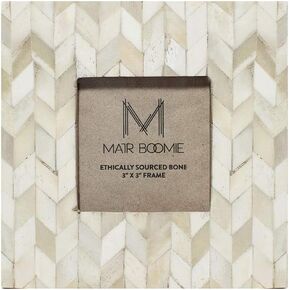 Matr Boomie Handmade Hand Carved Bone Tile Picture Photo Frame (White, Pearl, Ivory Color Chevron Mosaic Design, 3"x3"), for Wall, Desk, Tabletop Display, Gift for Her, Mom, Wedding, Bridal Gift