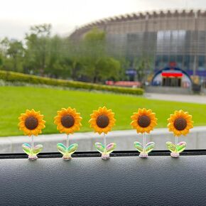 Bobblehead Sunflowers Car Ornament Sunflower Diamond-encrusted Stop Sign Sunflower Phone Holder Hooks Car Decals Car Interior Decor for Women (10 sunflowers)