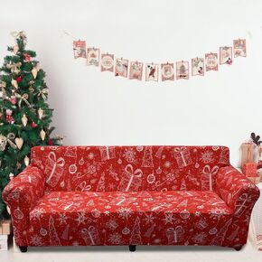 Drucon Christmas Sofa Cover Christmas Tree Snowfake Couch Cover Christmas Theme Red Sofa Slipcover for Living Room(3 Seater)