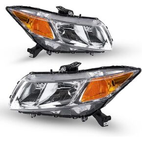 Headlights Assembly Compatible with Civic 2012 Chrome Housing, Clear Lens, Amber Reflector, OE Style Automotive Headlight Assemblies