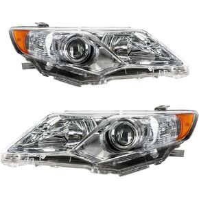 Headlights Assembly Compatible with Camry 2012-2014 Chrome Housing, Clear Lens, Amber Reflector, OE Style Automotive Headlight Assemblies