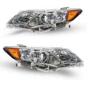 Torchbeam Headlight Assembly Compatible with Camry 2012 2013 2014 Headlight Chrome Housing Amber Driver and Passenger Side