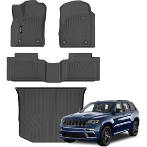 Floor Mats & Trunk Mat Custom for Jeep Grand Cherokee & Dodge Durango 2016-2021/Grand Cherokee WK 2022 (Not for L) All Weather TPE Rubber Cargo Liner Automotive Full Set Accessories- Black