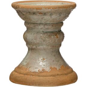 Creative Co-Op Coastal 2-Tone Terracotta, Distressed Grey Pillar Candle Holder, Gray