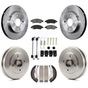 Transit Auto Front Rear Disc Brake Rotors Semi-Metallic Pads And Drum Kit (7Pc) Replacement For Nissan Micra Versa Note K8S-102172