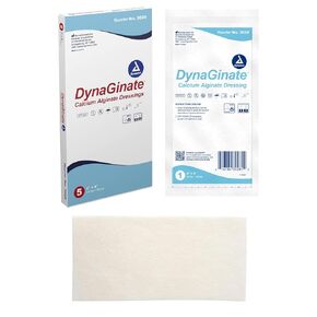 Dynarex DynaGinate Calcium Alginate Wound Dressing - Sterile, Non-Stick Topical Wound Pads - Absorbent Gel Patches For Moderate To High Exuding Cuts - 4"x 8", Box of 5