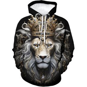 Men's Lion Hoodie Fashion Lion Printed Hoodies Novelty Sweatshirts Fashion Pullover