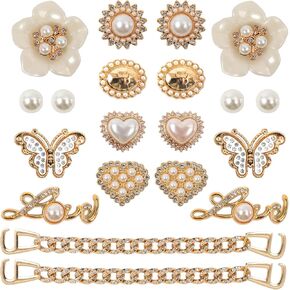 20 Pcs Bling Shoe Charms for Women, Flower Pearl Shoe Charms, Sparkling Rhinestones Shoe Chains, Cute Butterfly Shoe Charms, DIY Clog Sandals Decoration Charms for Women Girls Birthday Party