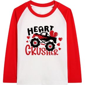 Toddler Girls Boys Valentines Day T-Shirt Love Heart Dinosaur Tractor Raglan Long Sleeve Tees for Kids 2 to 7 Years