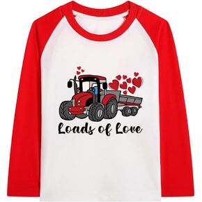 Toddler Girls Boys Valentines Day T-Shirt Love Heart Dinosaur Tractor Raglan Long Sleeve Tees for Kids 2 to 7 Years in Kuwait