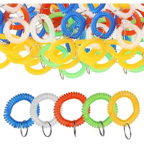 100 Pcs Multicolor Wristlet Keychains, Stretchable Spiral Bracelet,Wrist Coil Key Chains, Plastic Coil Wrist Band Key Ring Chain for Office, Workshop, Shopping Mall, Sauna, Sport