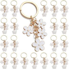 PHAETON 20PCS Flower Charms Daisy Enameled Keychain Chain Tassel Keyring For Women Gifts Purse Bag Accessories