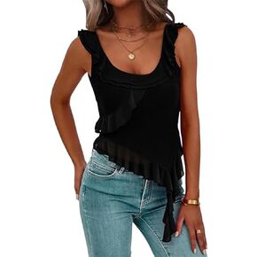 Lancifolium Y2k Low Neckline Crop Tank Tops for Women Summer Sleeveless Ruffle Cropped T Shirts