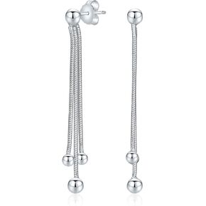 الحد الأدنى هندسية خطية طويلة رقيقة سلك الأذن عراف متداخلة حبة الكرة انخفاض الأقراط للنساء في سن المراهقة الأصفر 14K مطلية بالذهب. 925 الفضة الاسترليني 8MM حبة in Kuwait